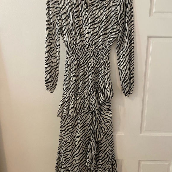 MAJE Zebra Print Asymmetric Metallic Chiffon Dress - Picture 2 of 3